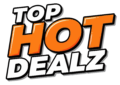 A logo featuring the text "TOP HOT DEALZ" with "TOP" in white, "HOT" in orange, and "DEALZ" in white, all with a black outline, on a white background.